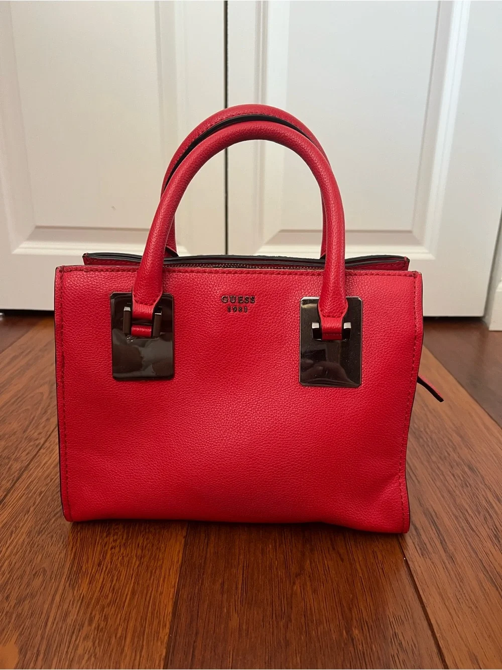 GUESS Red Double-Handle Structured Satchel